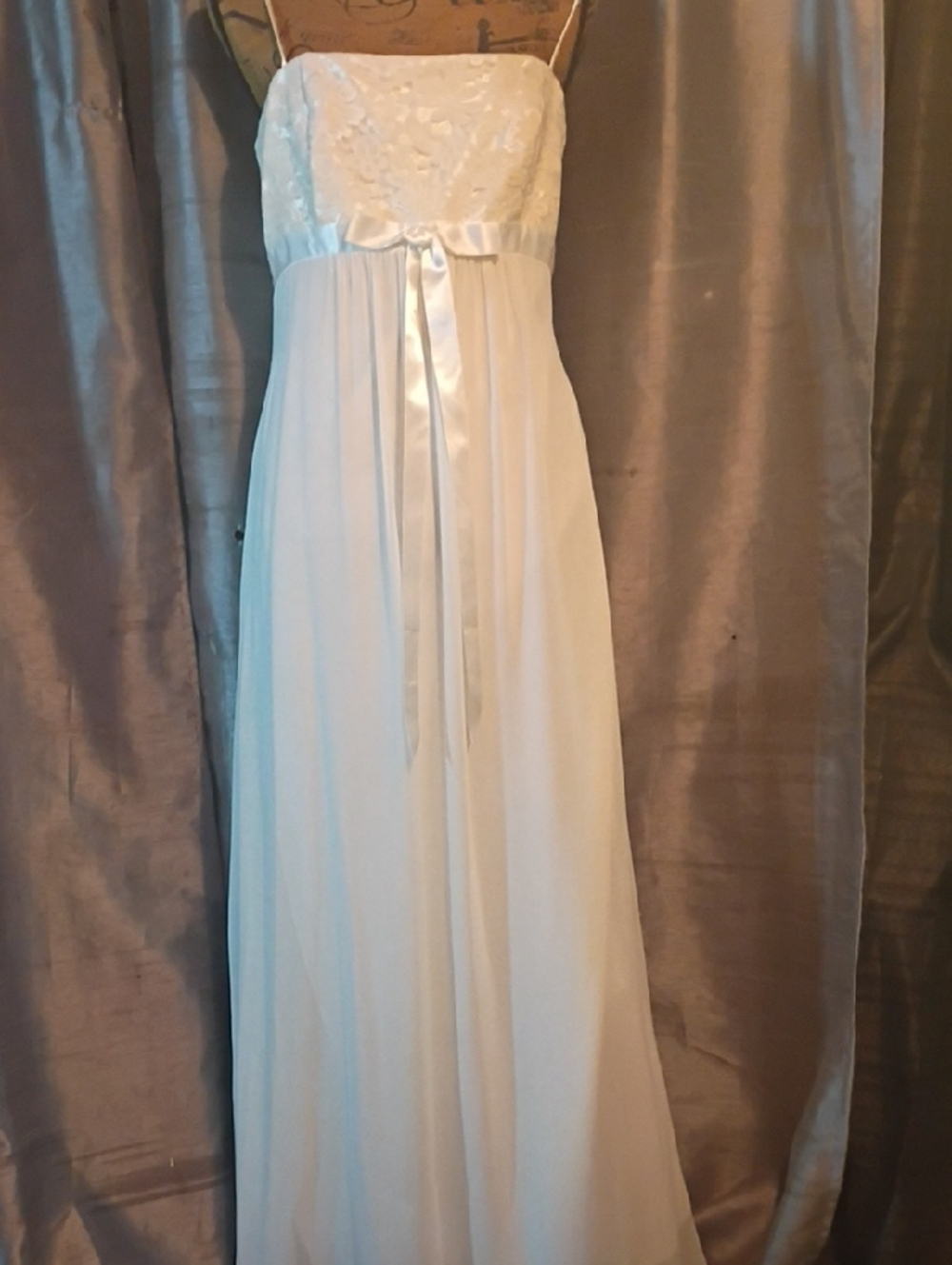 White Lace Bodice Chiffon Evening Dress